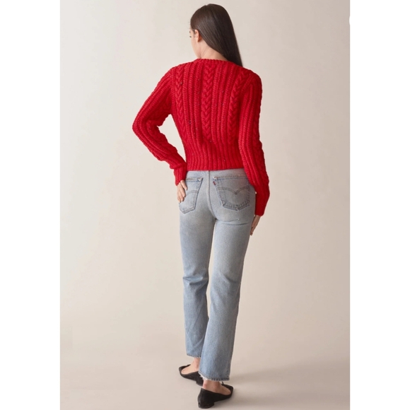 Doen Like New Audrey Cardigan in Red Sumac Wool Sweater Size Medium - Picture 4 of 11